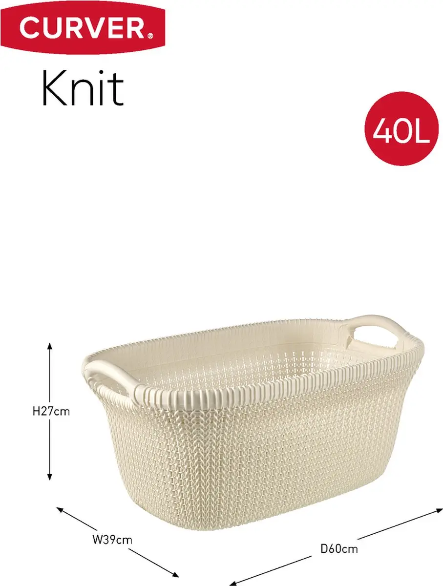 Curver Knit Wasmand 255996 - 2 Stuks - 80L - Gebroken Wit