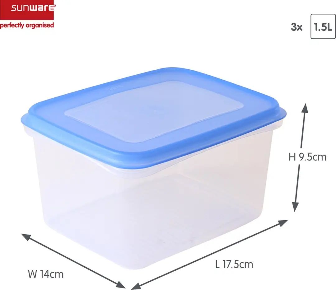 Sunware Club Cuisine Diepvriesbakjes 15-delig - 1.5L - Blauw