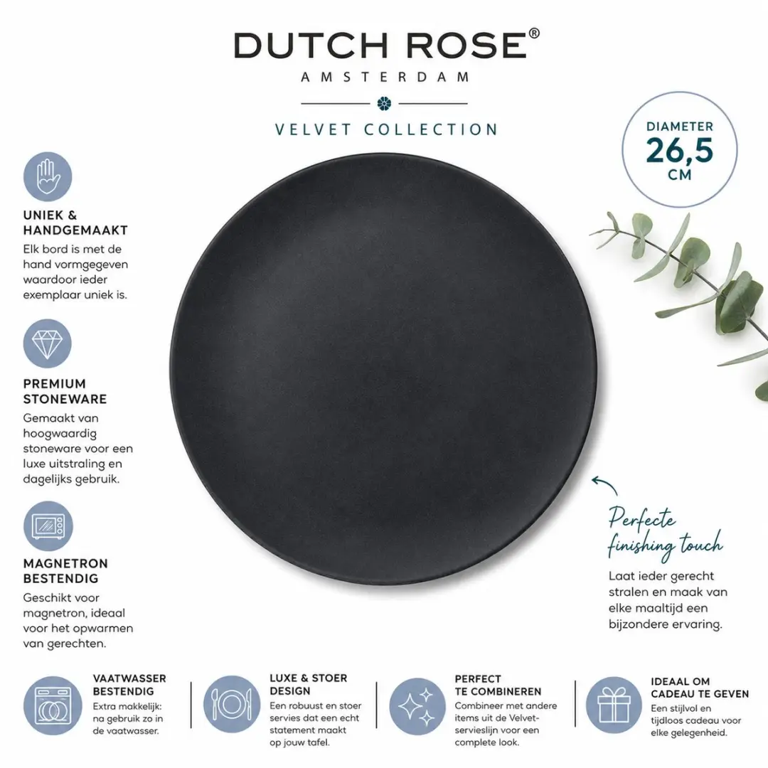 Dutch Rose Velvet Borden 26,5cm Antraciet