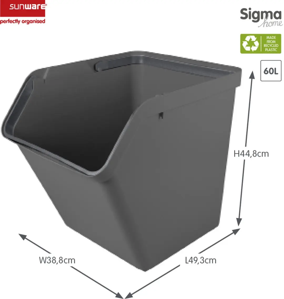 Sunware Sigma Prullenbak 60L - Antraciet