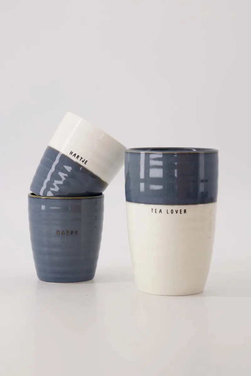 Zusss Mok L Tea Lover Keramiek - 470ml - Wit/Blauw