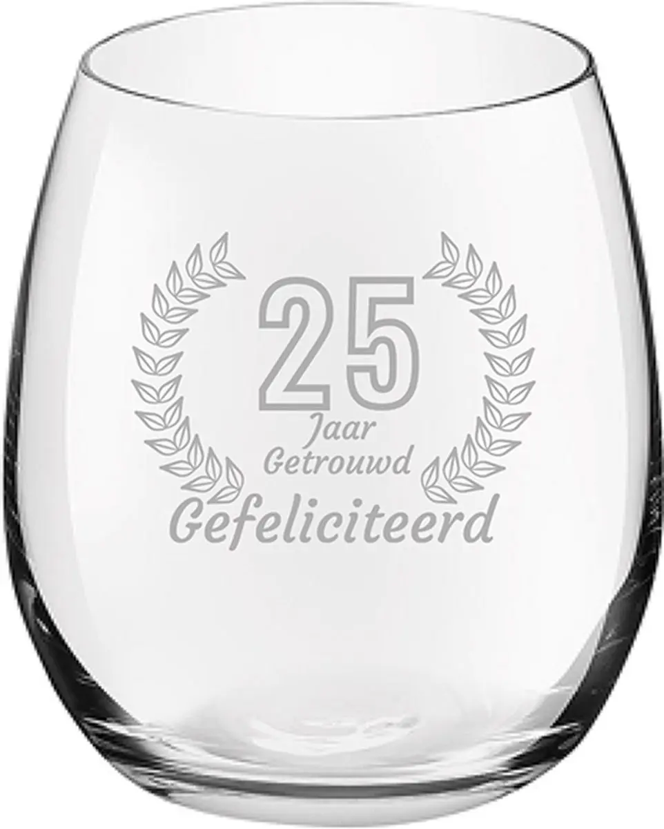 Royal Leerdam Gegraveerd Drinkglas 39cl Gefeliciteerd 25 Jaar Getrouwd