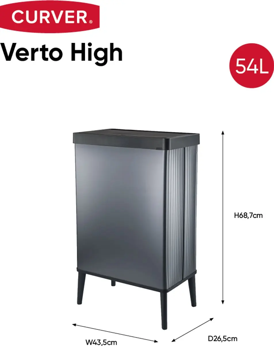 Curver Verto High Prullenbak 54L - Grijs/Blauw