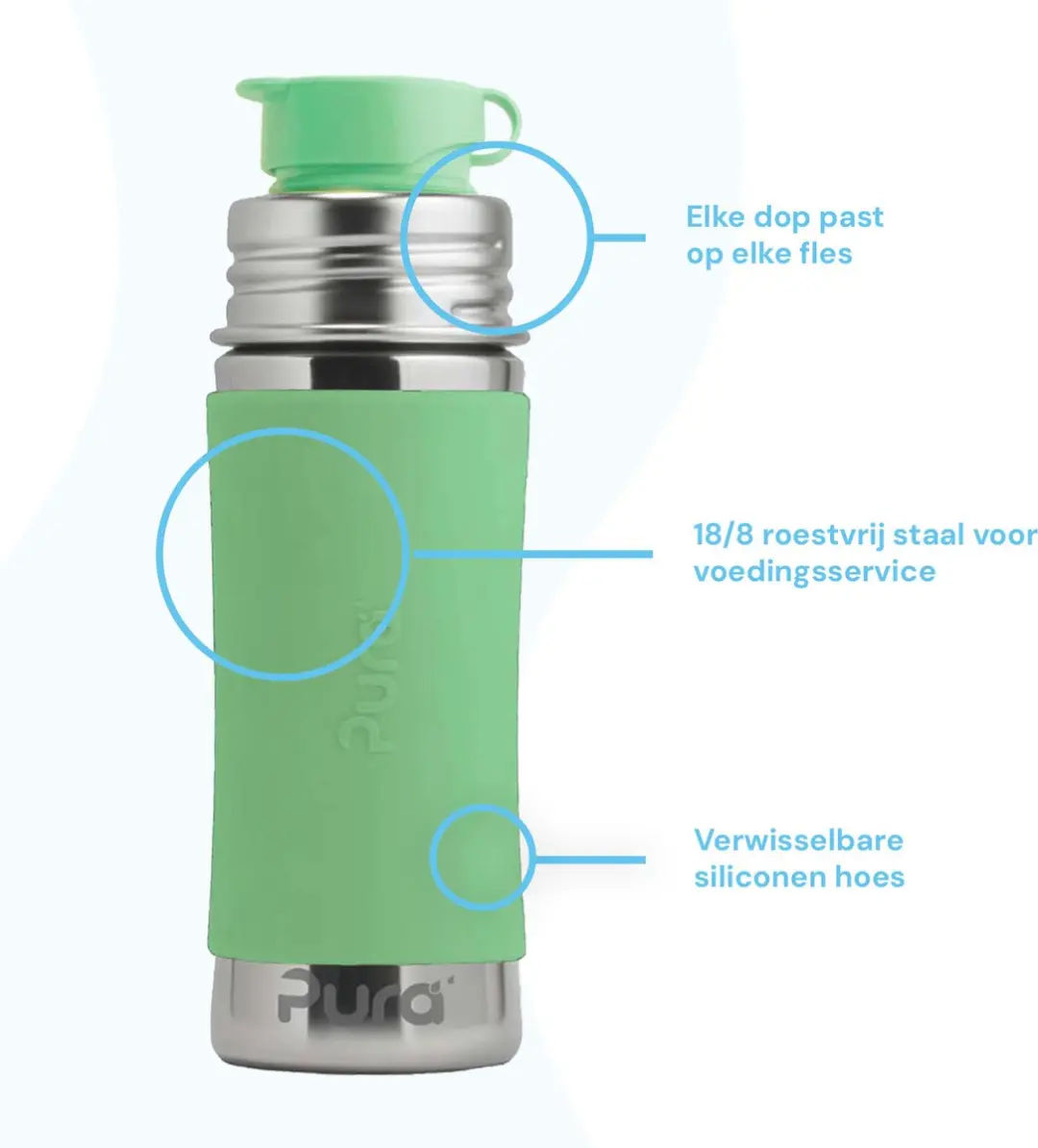 Pura Sportfles 325ml Moss - Plasticvrij - Incl. Sportsleeve