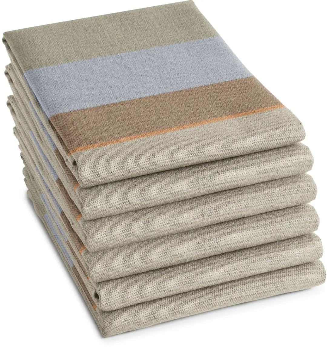 DDDDD Rico Theedoeken Set - 6 Stuks - 60x65cm - Gestreept - Zand