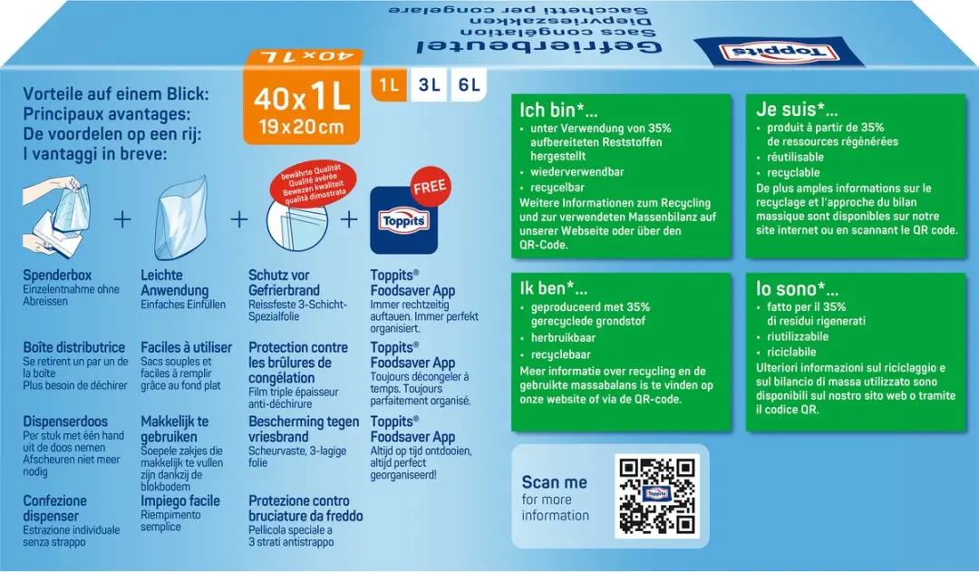 Toppits Diepvrieszakjes 1L - 40 Stuks