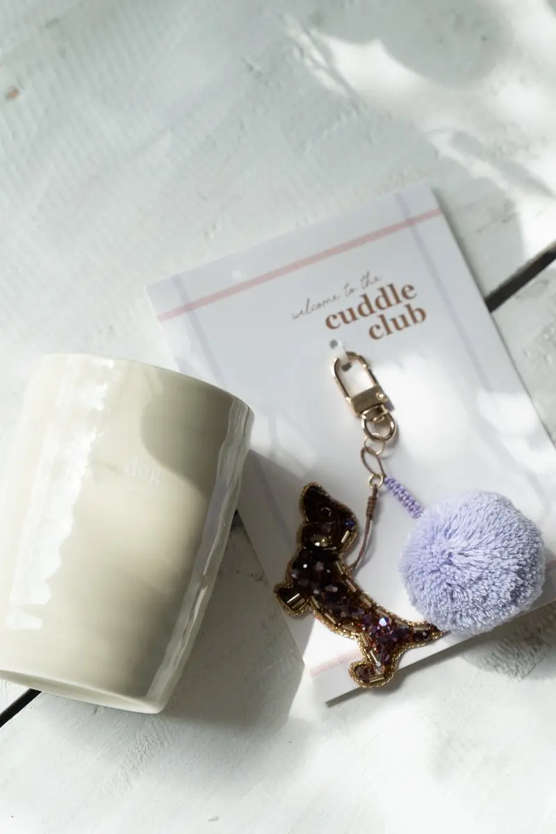 Zusss Cadeauset Koffiemok & Tashanger Dog Lover - Lila/Zand - 2 Stuks