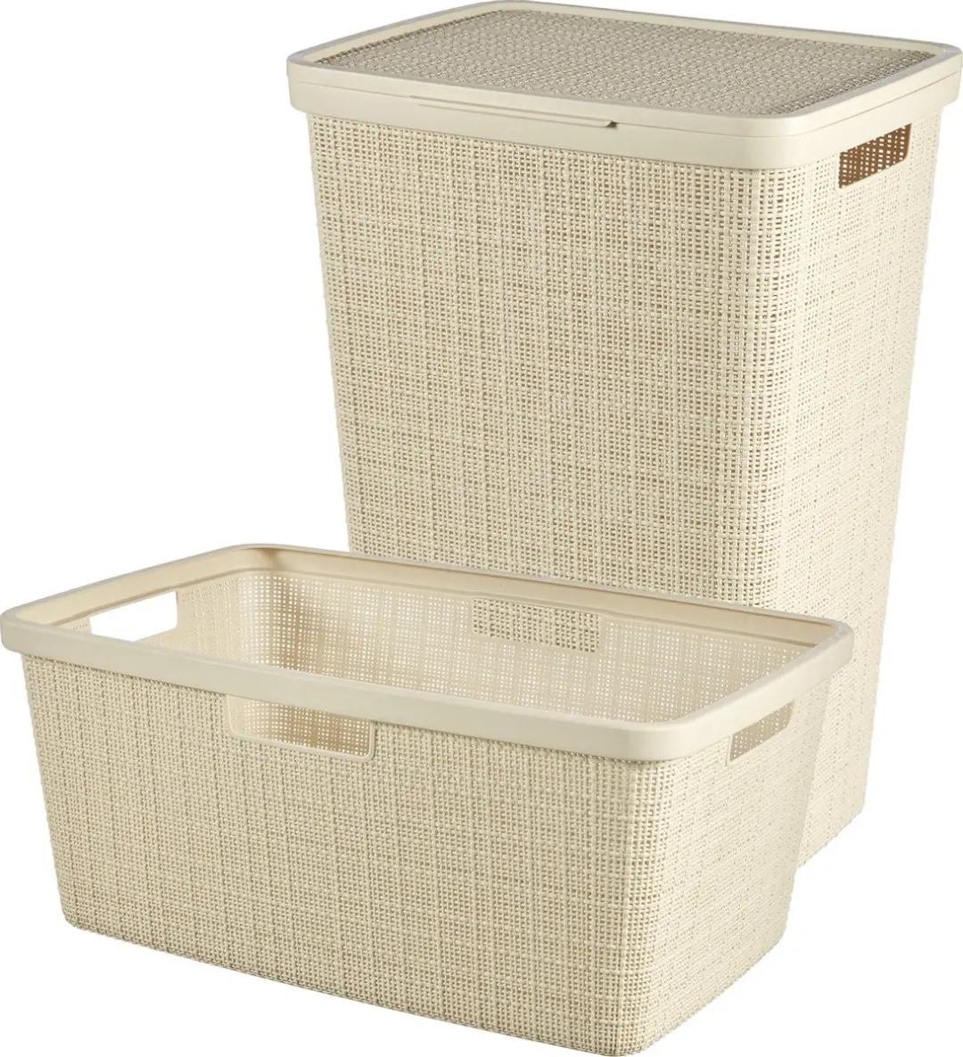 Curver Jute Wasmand met deksel 58L + Wasmand 46L