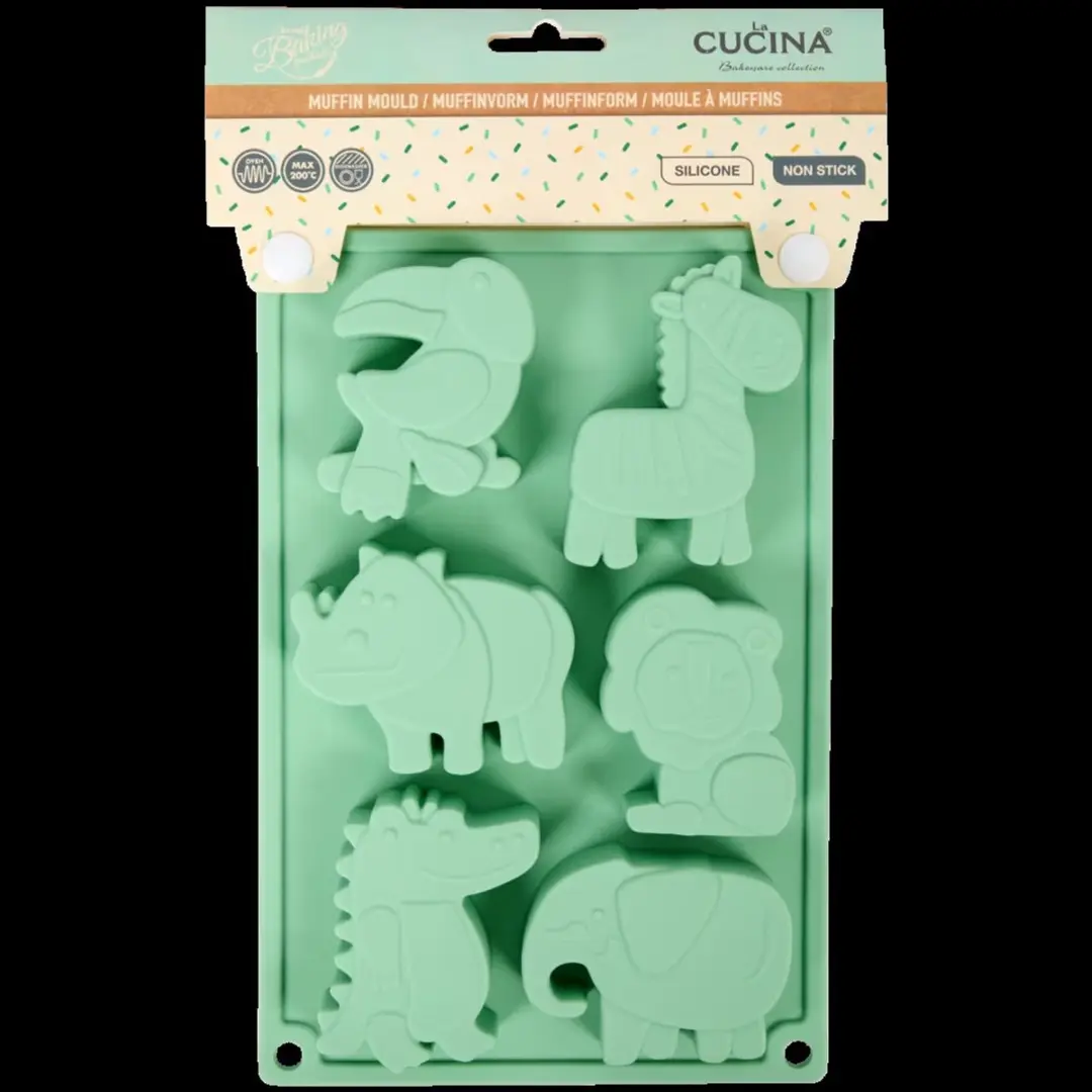 La Cucina Silicone Cupcakebakvorm 6-vaks Dieren - Groen