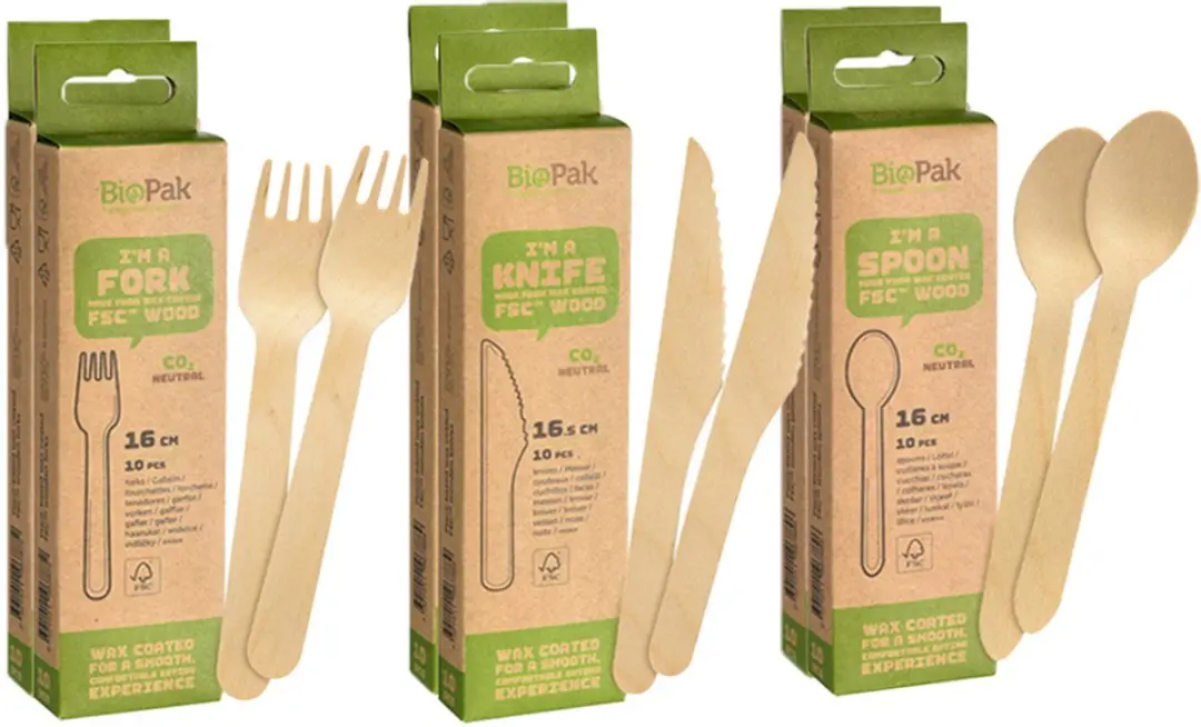 Duni Wegwerp Bestek Hout 60-delig - 16cm - Beige