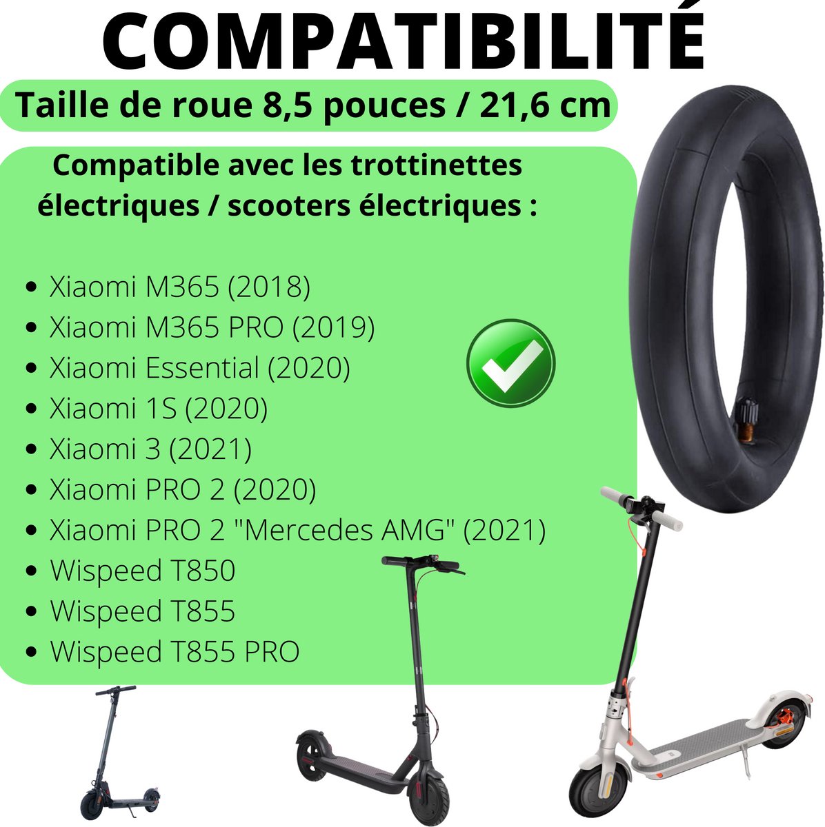 Binnenband geschikt voor Xiaomi M365 M365 PRO Essential Wispeed T855 T850 scooter - 8,5 inch voor- en achterwiel [2 stucks]
