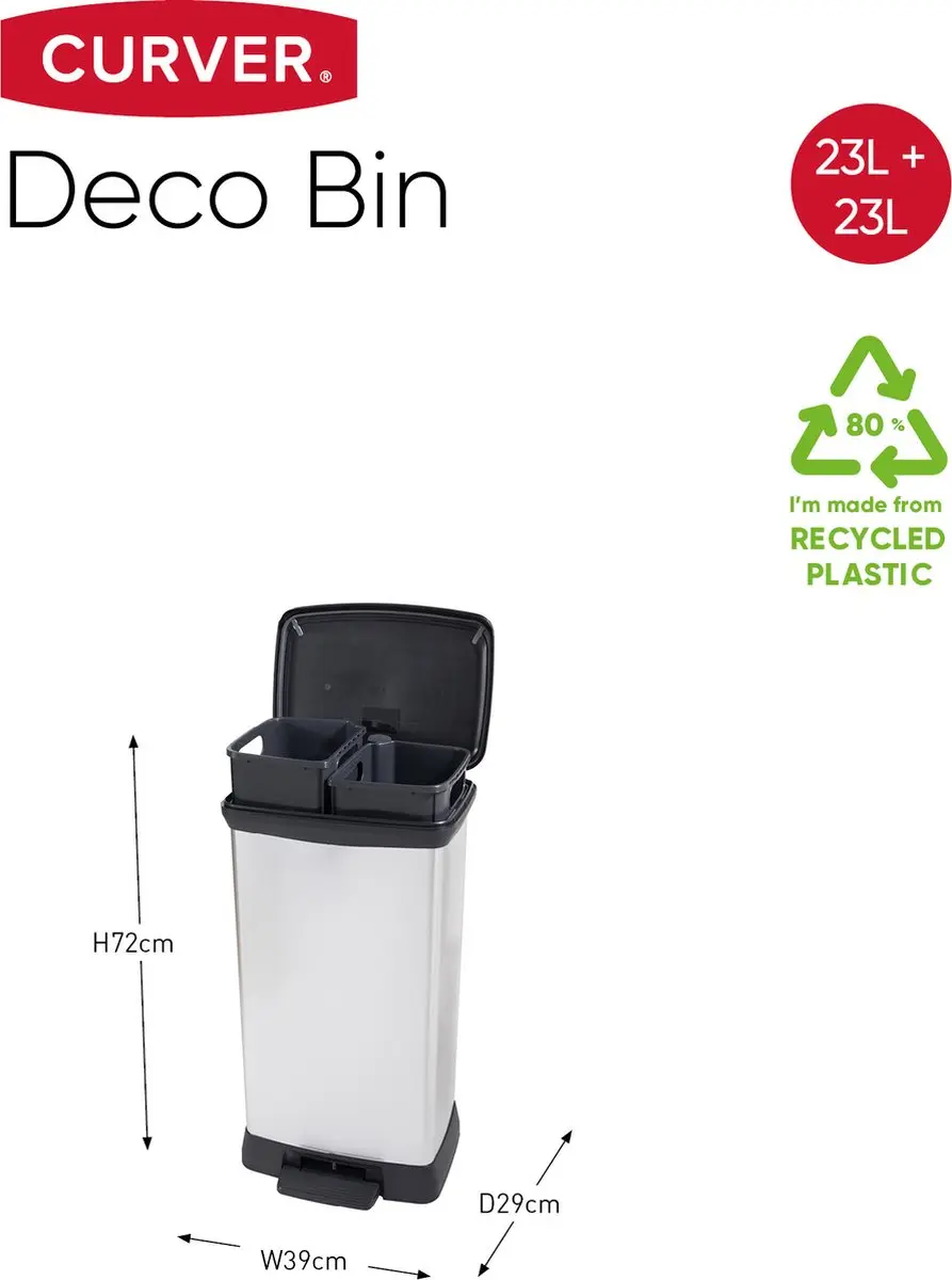 Curver Decobin Duo Prullenbak 46L - 2x23L Zilver Metallic