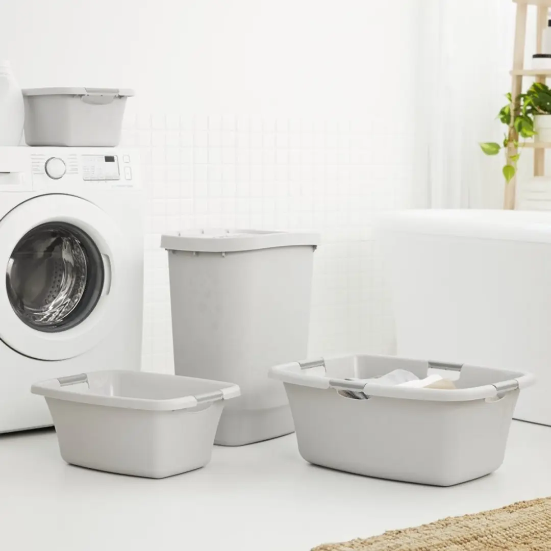 Rotho Wasmand 25L Bloemen grijs