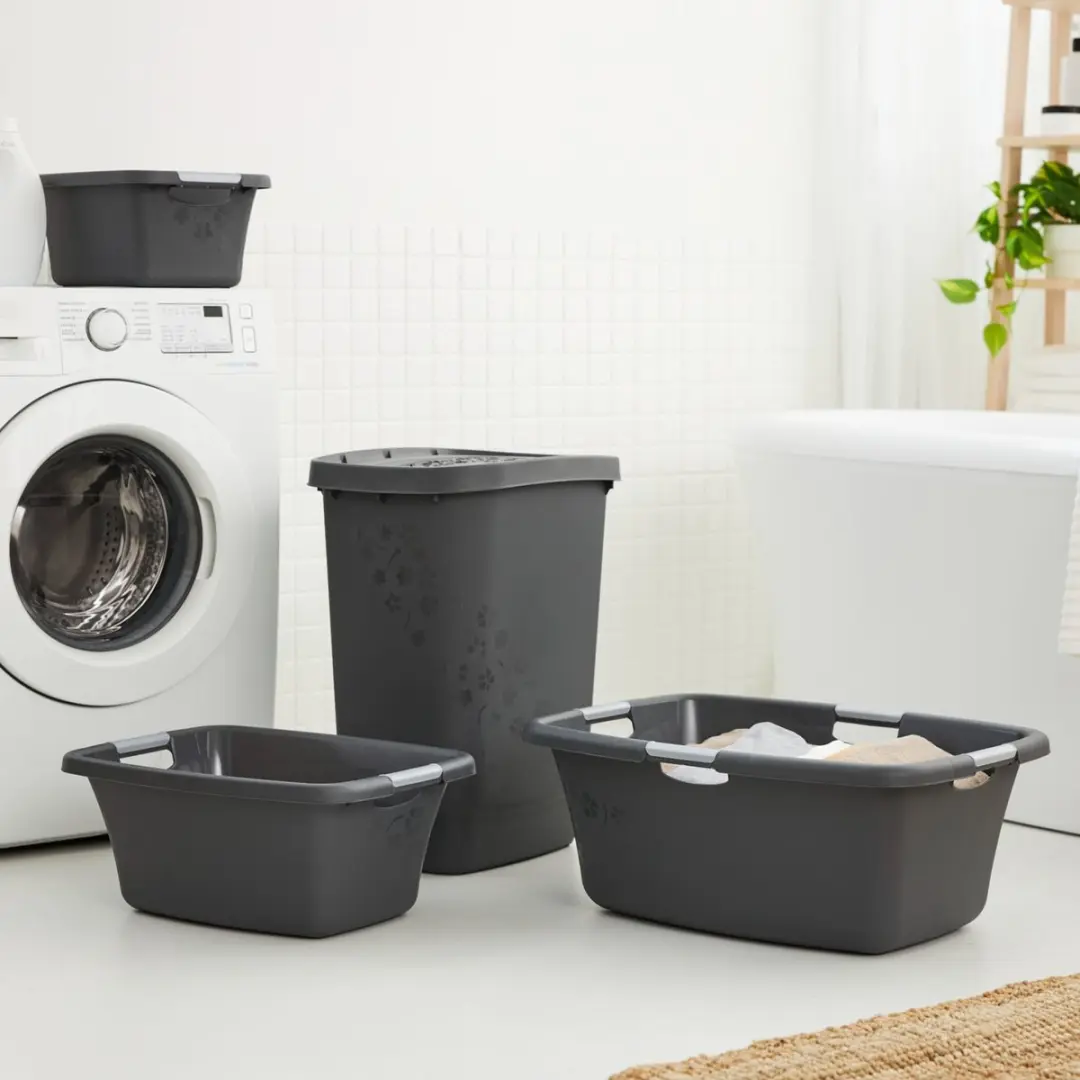 Rotho Wasmand 25L Bloemen grijs