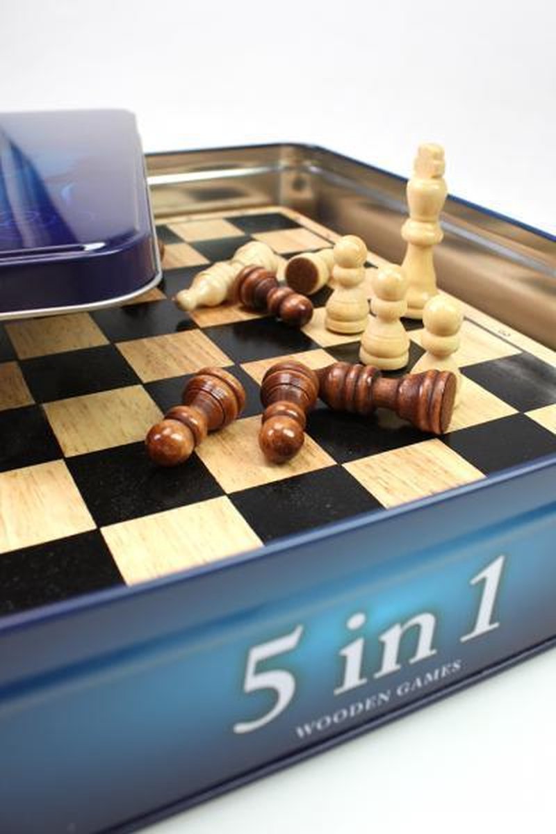 Tactic 5 in 1 Hout - Schaken - Dammen - Tic Tac Toe - Backgammon en Domino
