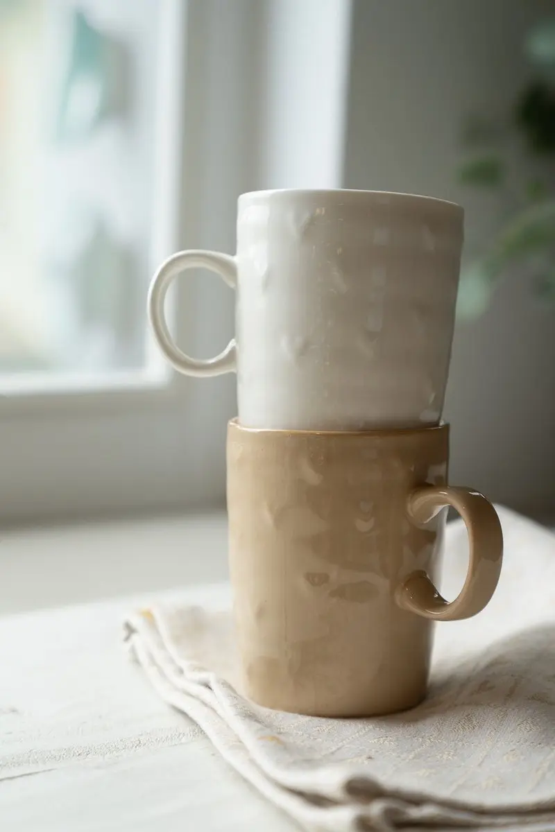 Zusss Cadeauset Theemokken - 2 Stuks - Keramiek - Wit/Zand