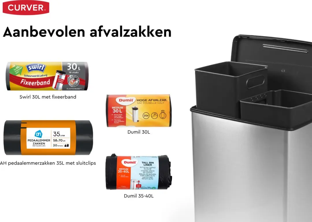 Curver Decobin Duo Prullenbak 52L - 2 Vakken Zilver