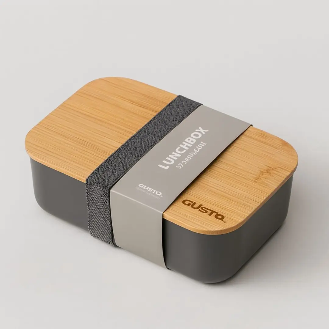 Gusta Lunchbox Antraciet - Bamboe/Kunststof 19,5x12x6,5cm