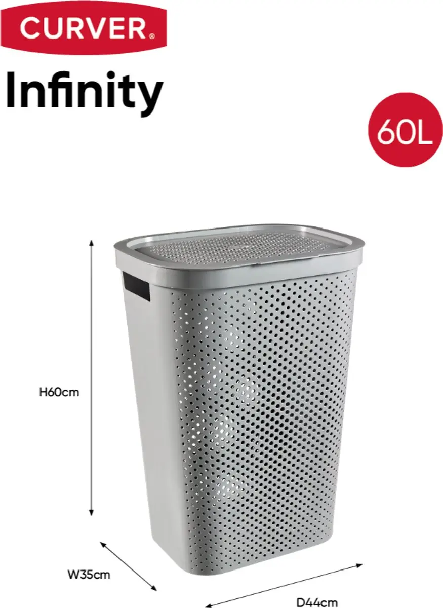 Curver Infinity Recycled Wasmand met deksel 60L - Grijs