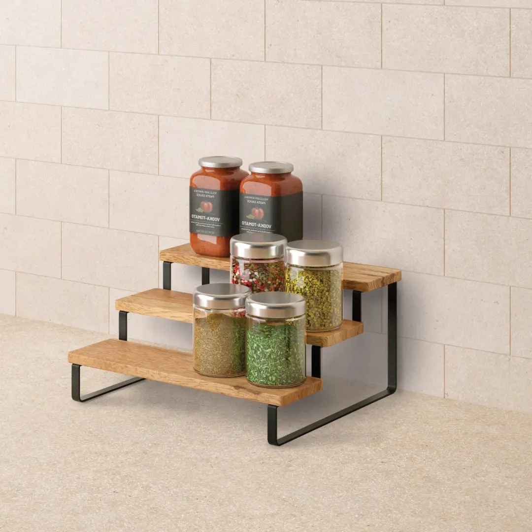Metaltex York Lava Kruidenrek 3 etages - 23x27x13cm - Zwart/Hout