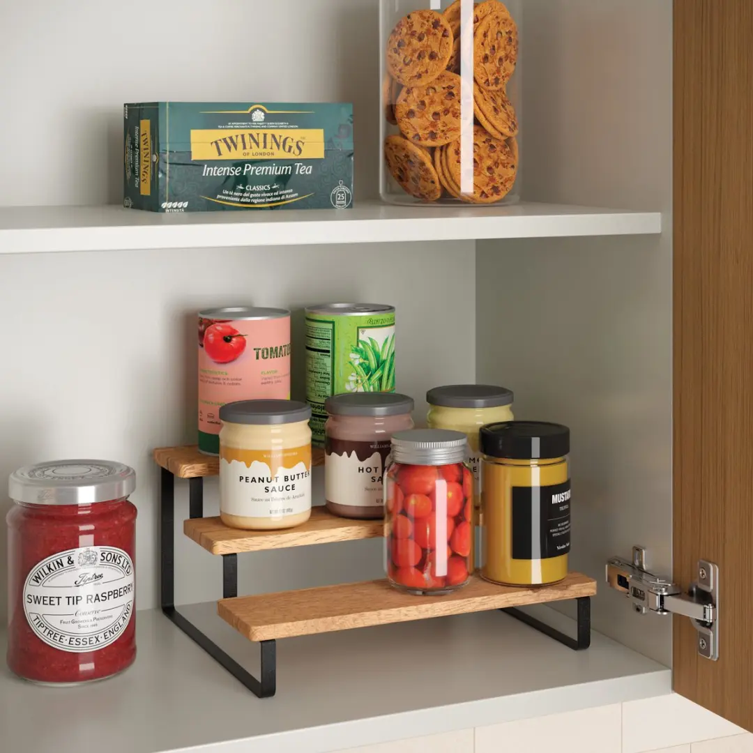 Metaltex York Lava Kruidenrek 3 etages - 23x27x13cm - Zwart/Hout
