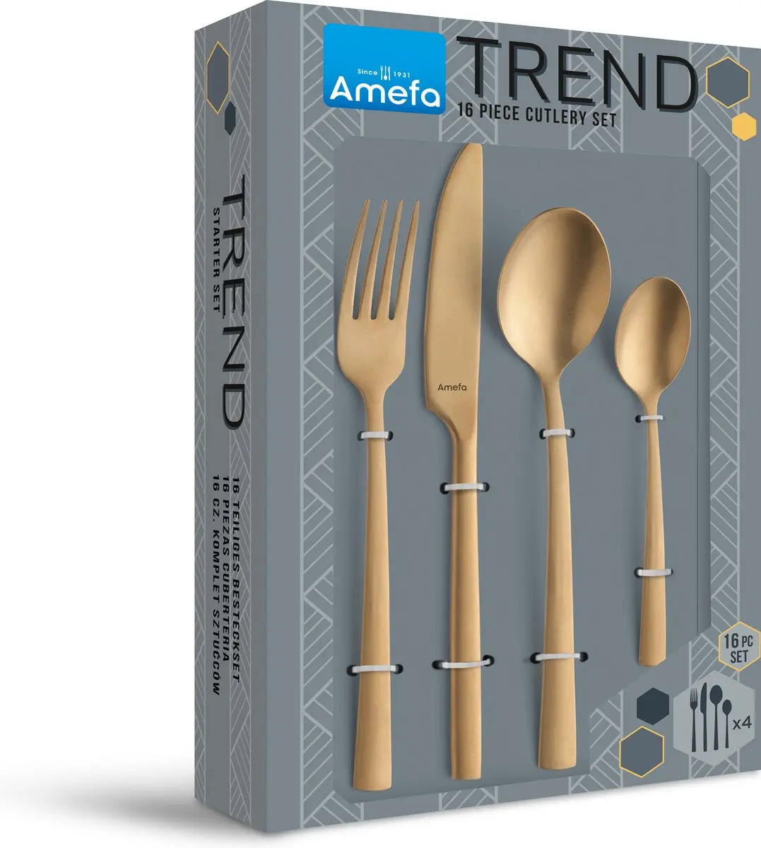 Amefa Manille Vintage Bestekset 16-delig - 4 Personen - RVS - Goud