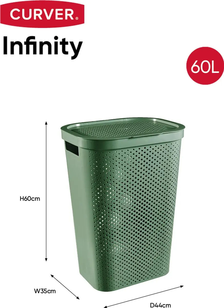Curver Infinity Recycled Wasmand met deksel 60L - Groen