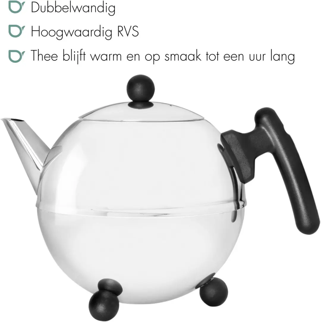 Bredemeijer Theepot Dubbelwandig Bella Ronde 1,2L - RVS Zwart