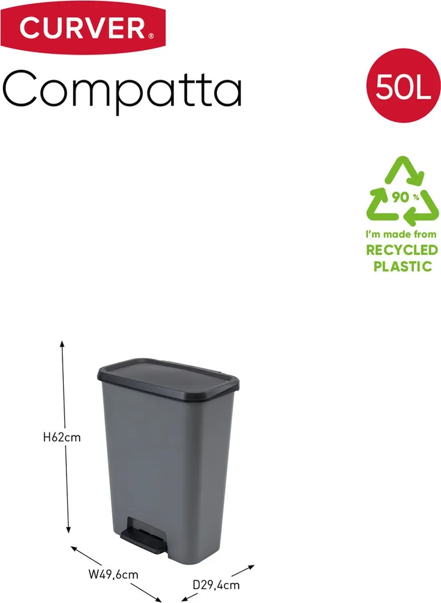 Curver Compatta Prullenbak 50L - Grijs/Zwart