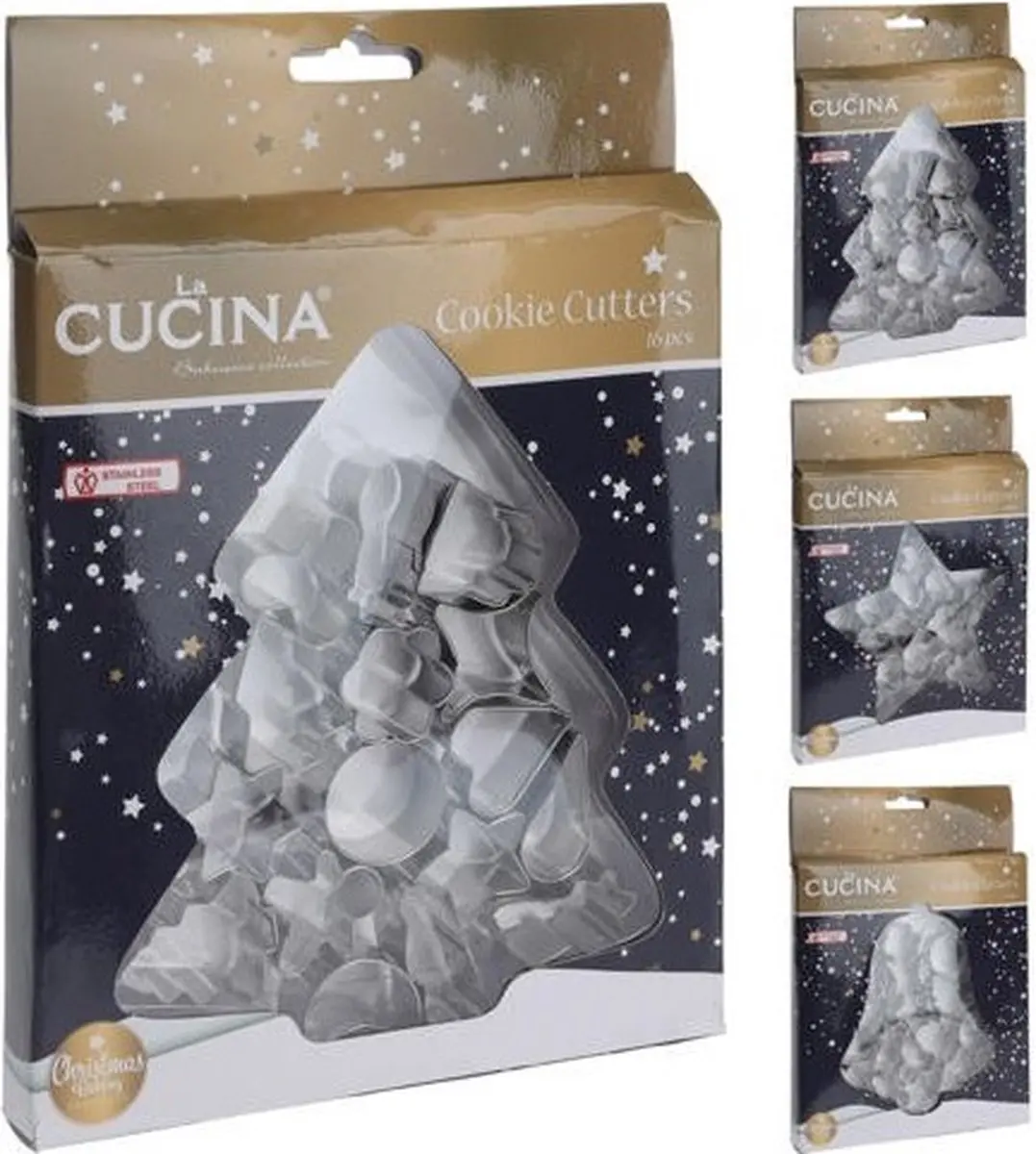 La Cucina 16-delige Kerstkoekjesuitsteekset RVS