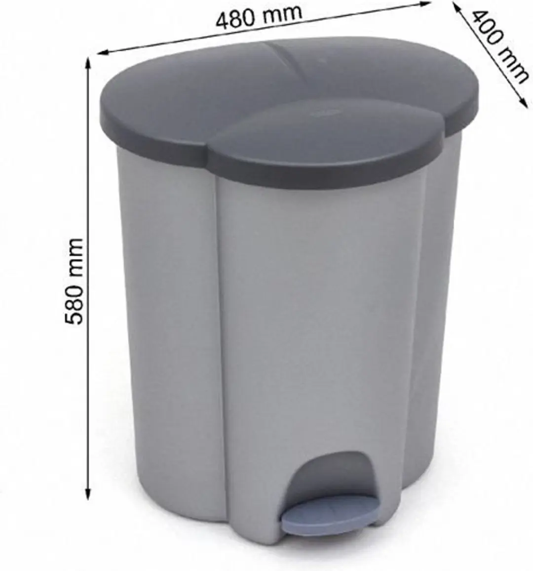 Curver Pedaalemmer 40L 3-compartimenten - Zwart/grijs