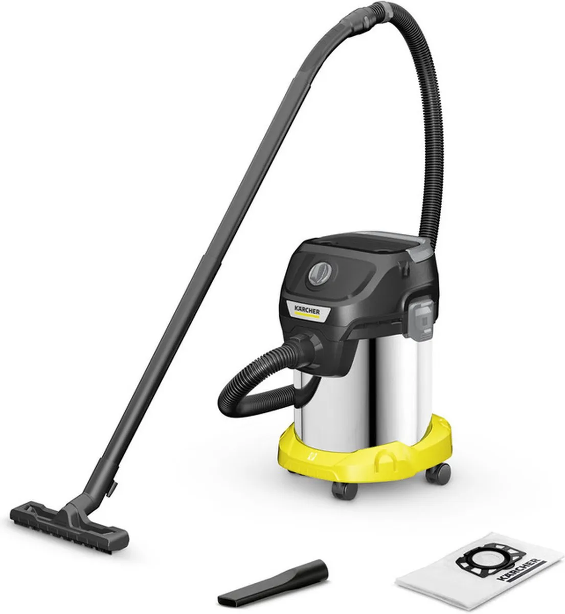 Kärcher KWD 3 S V-17/4/20/F Trommelstofzuiger 1000W - 17L - Zwart/Roestvrijstaal/Geel - afbeelding 6 van 6