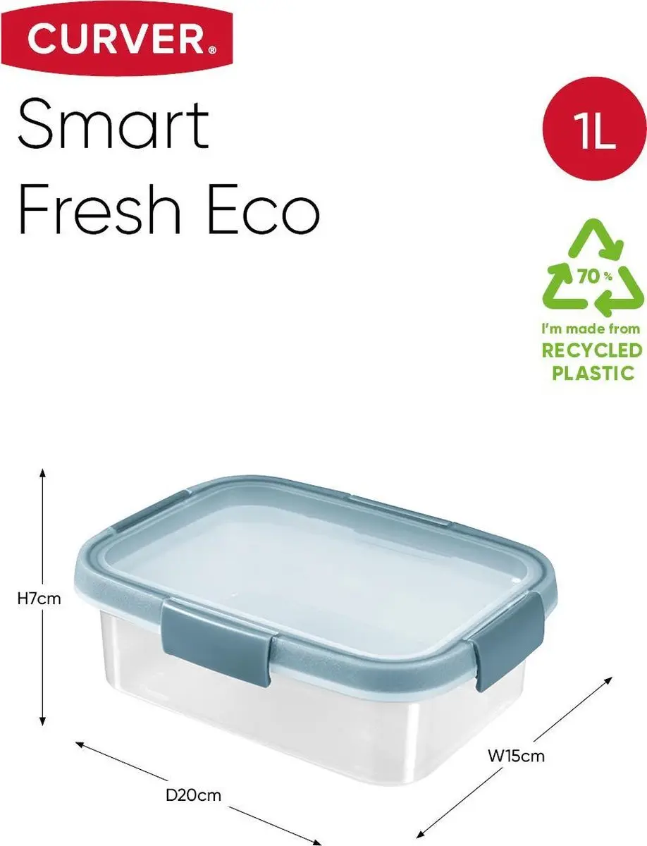 Curver Smart Fresh Eco Diepvriesbakje 1L - Blauw/Grijs/Transparant