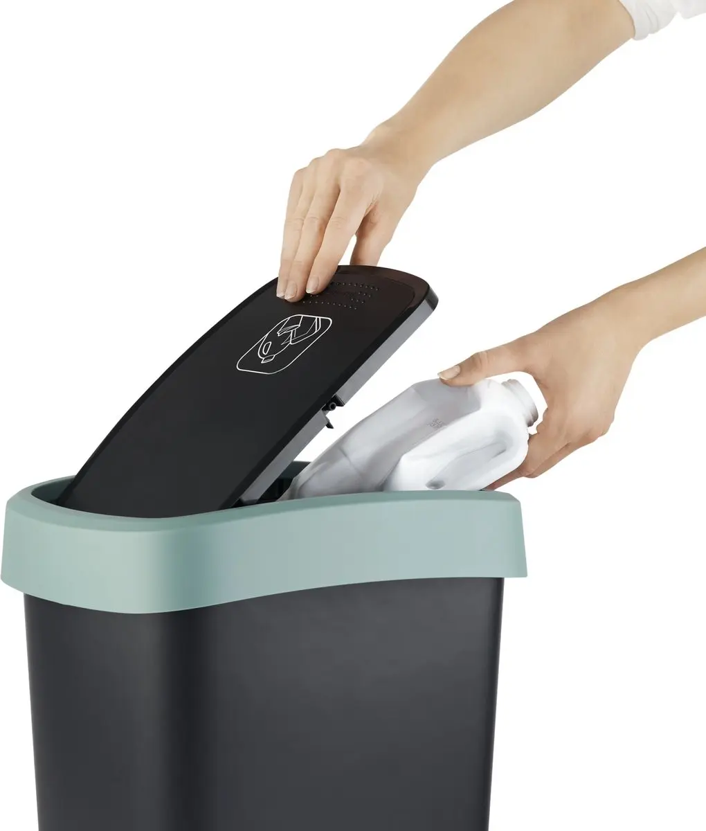 Rotho Twist Swingeimer Afvalbak 25L - Zwart/Donkergroen