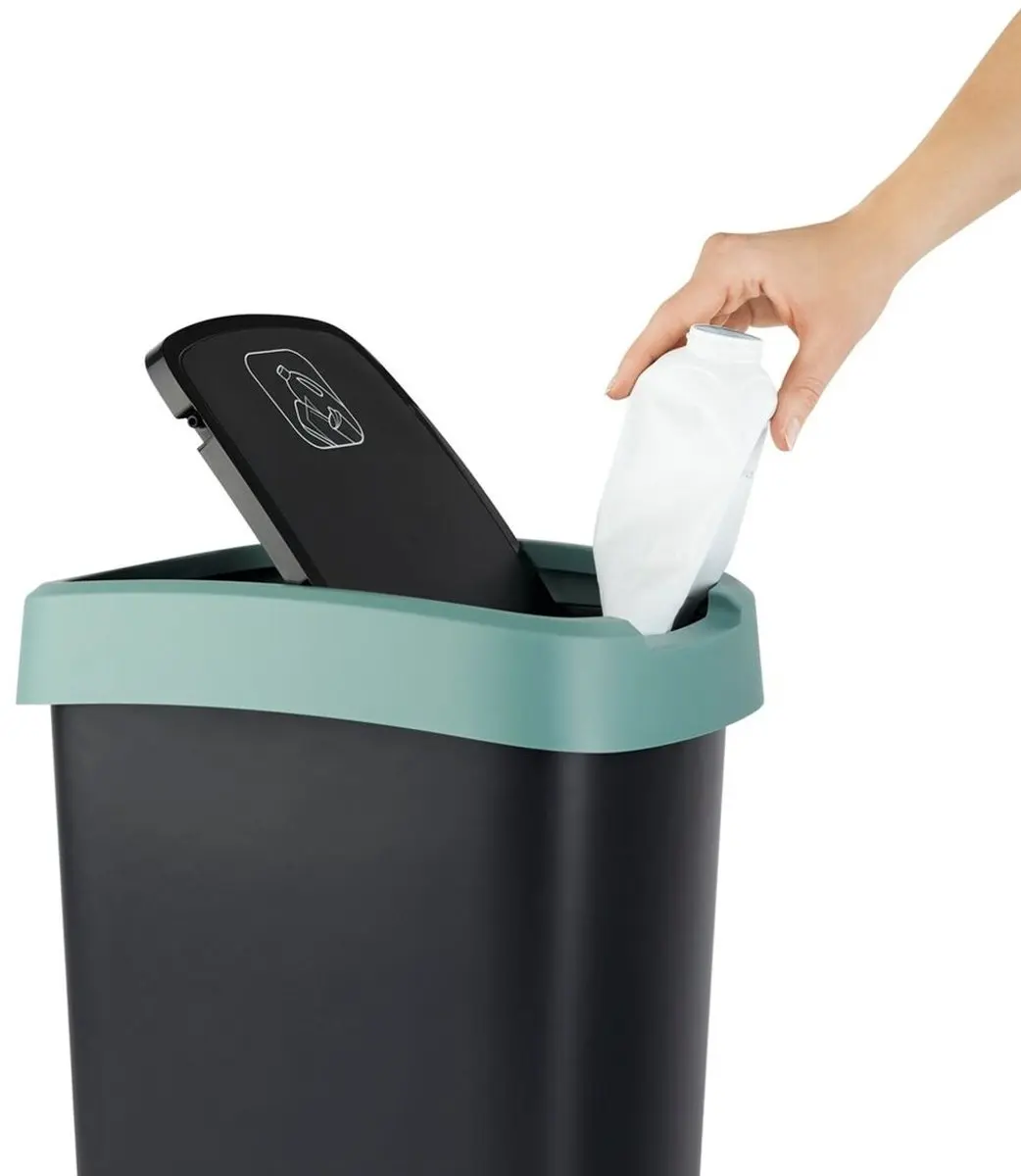 Rotho Twist Swingeimer Afvalbak 25L - Zwart/Donkergroen - afbeelding 6 van 6