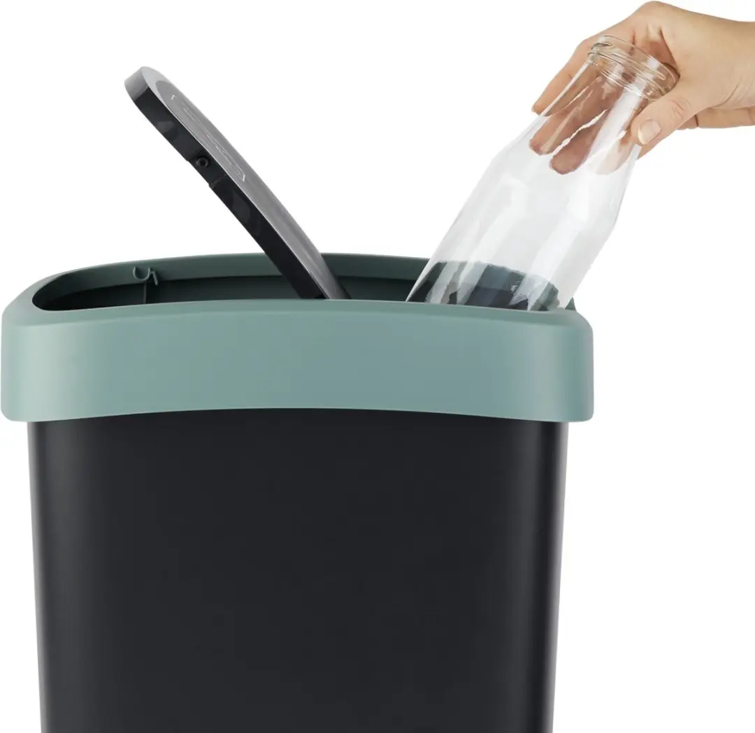 Rotho Twist Swingeimer Afvalbak 25L - Zwart/Donkergroen