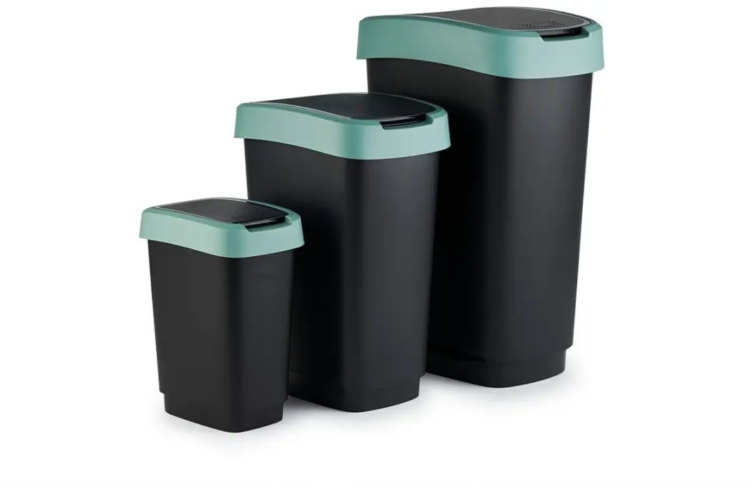 Rotho Twist Swingeimer Afvalbak 25L - Zwart/Donkergroen