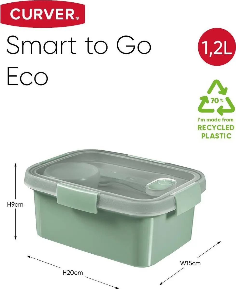 Curver Smart To Go Eco Lunchbox 1,2L - met Bestekset & Sauscup - Eco Groen