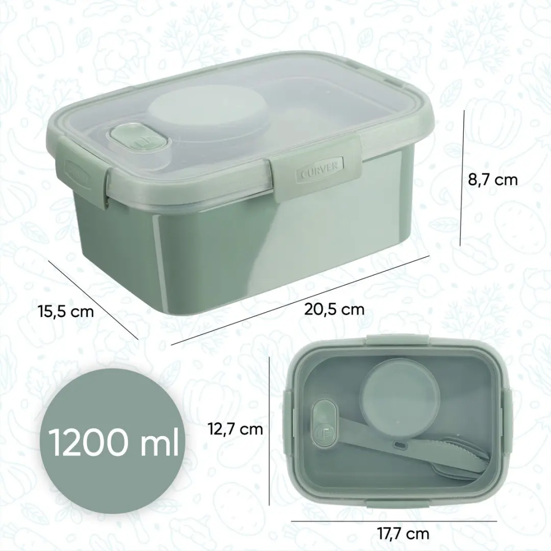 Curver Smart To Go Eco Lunchbox 1,2L - met Bestekset & Sauscup - Eco Groen - afbeelding 6 van 6