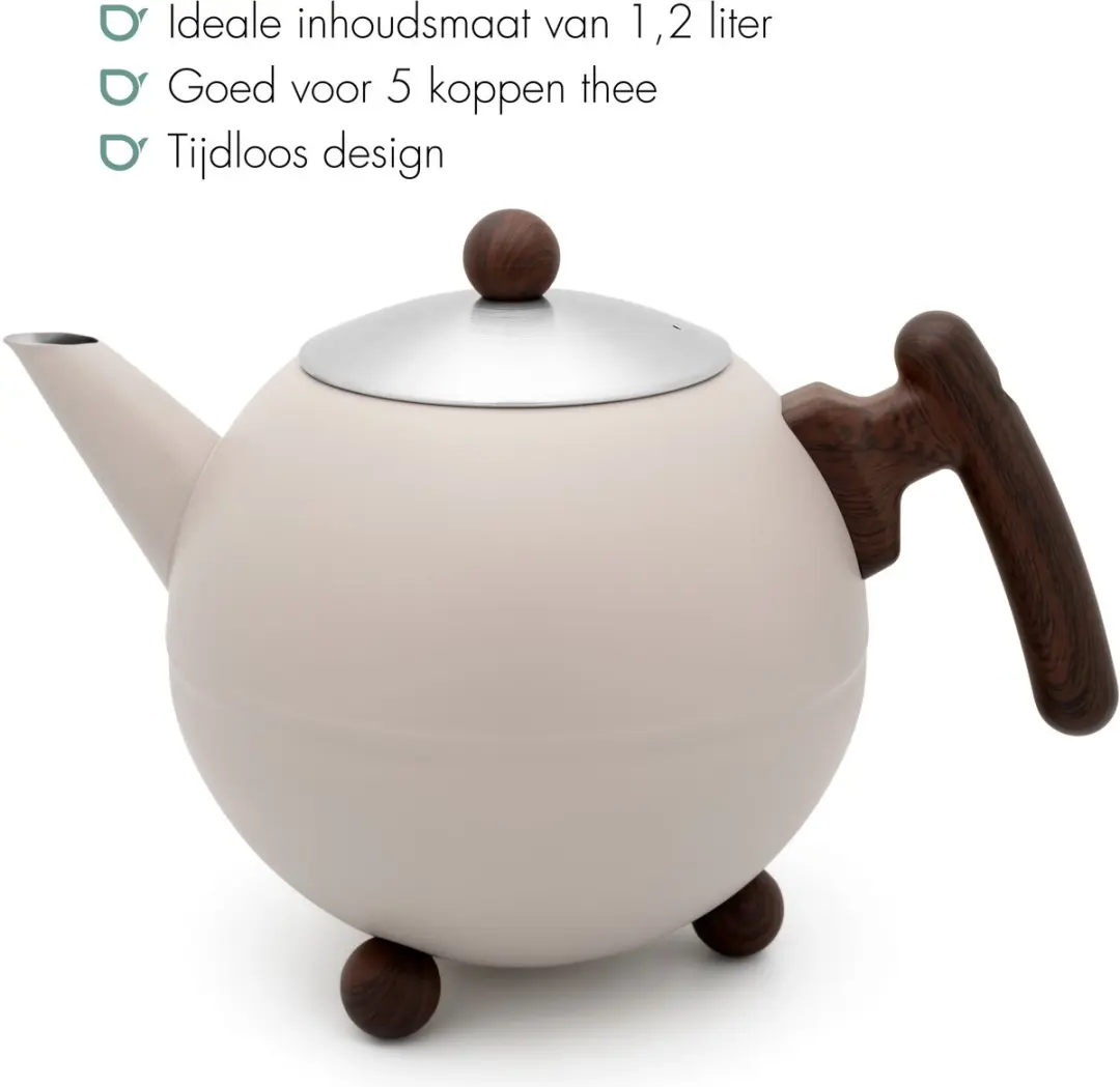 Bredemeijer Theepot Bella Ronde Dubbelwandig 1,2L - RVS - Zand