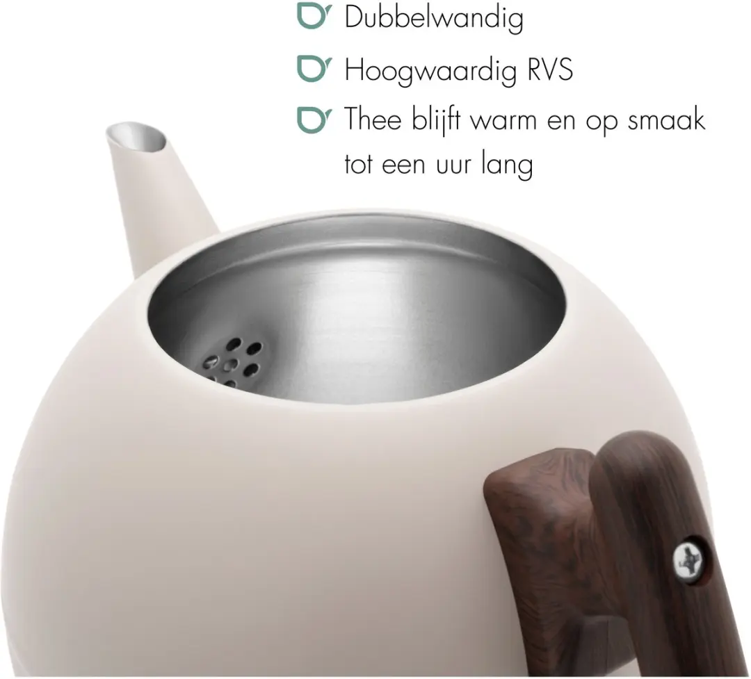 Bredemeijer Theepot Bella Ronde Dubbelwandig 1,2L - RVS - Zand