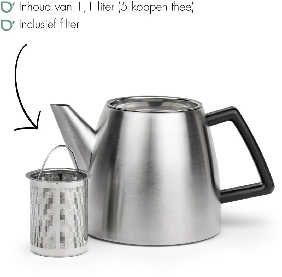 Bredemeijer Theepot Odense 1,1L - Mat staal - 5 kopjes