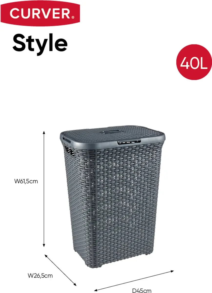 Curver Style Wasmand met Deksel 40L - Antraciet