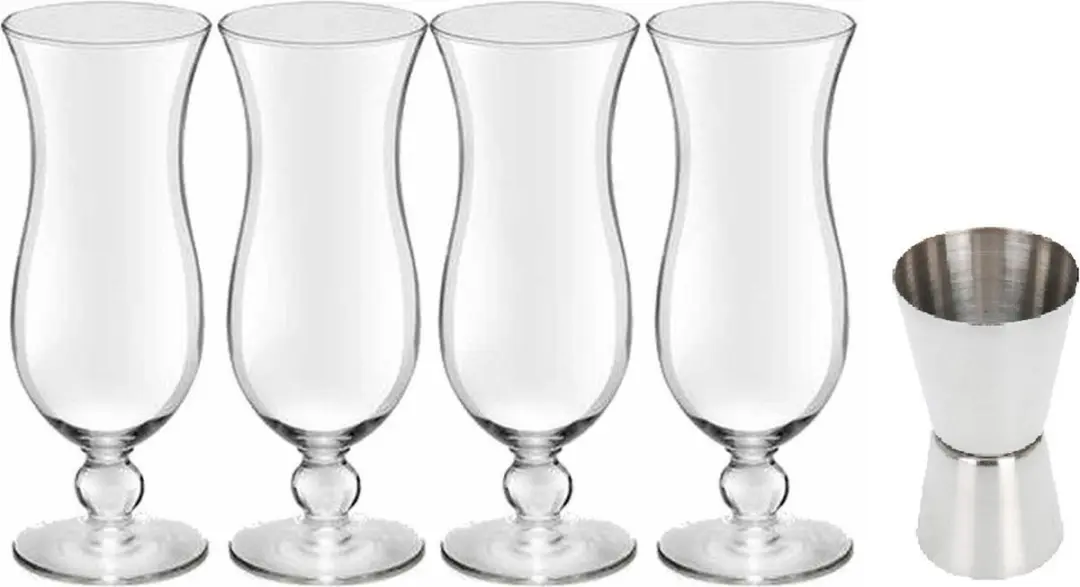 Royal Leerdam Blue Hawaii Cocktailset - 4 Glazen 440ml + RVS Maatbeker 15/30ml
