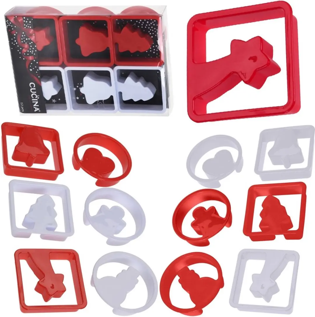 La Cucina Kerstkoekjesvormen Set 12-delig - Diverse vormen - Wit/Rood