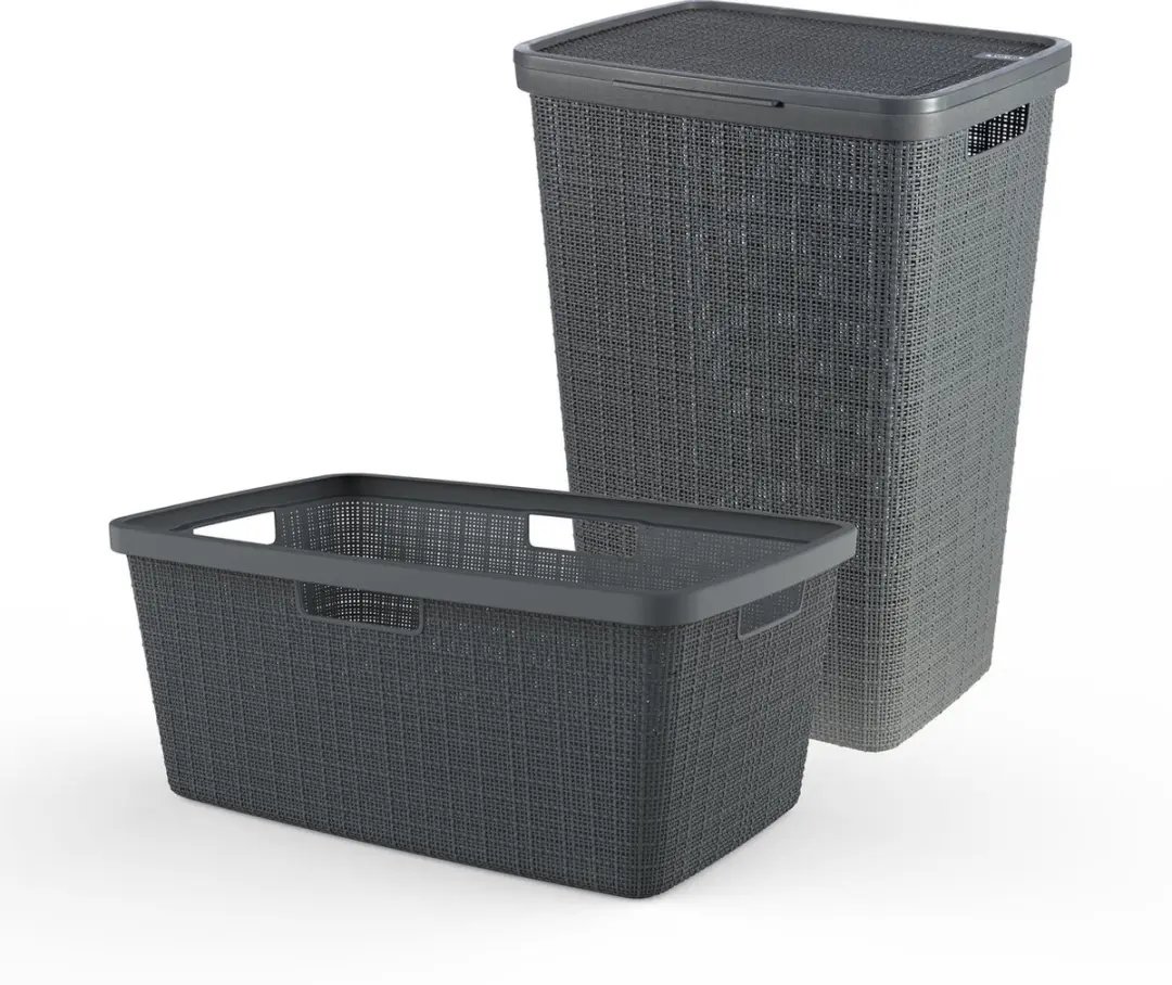 Curver Jute Wasmand met deksel 58L + Wasmand 46L