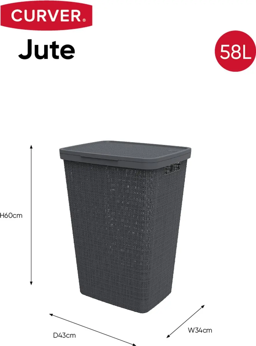 Curver Jute Wasmand 46L - 2 Stuks - Donkergrijs