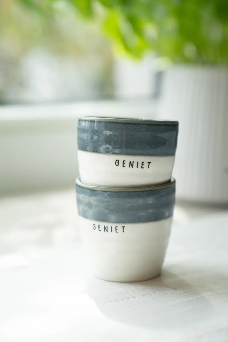 Zusss Espressomokken Set - 2 Stuks - Wit/Blauw