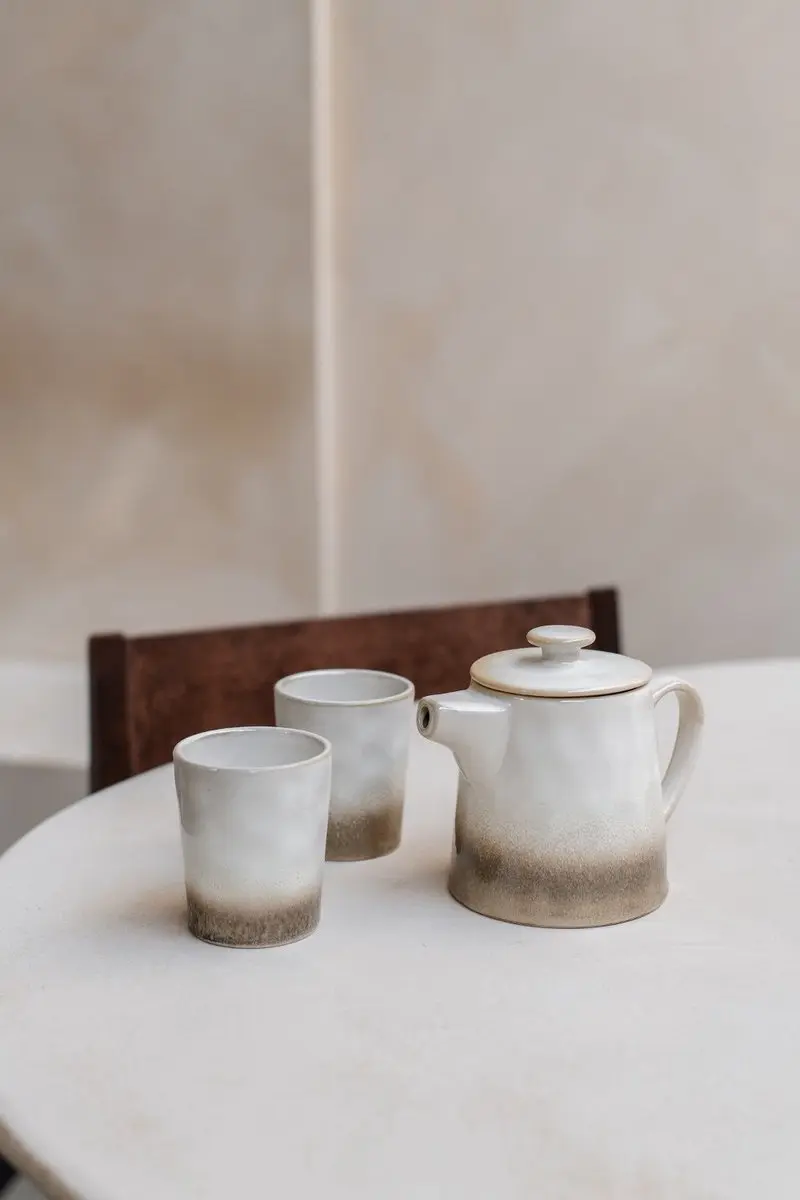 Home Society Theeset Keramiek - 750ml - 2 Mokken - Wit/Bruin
