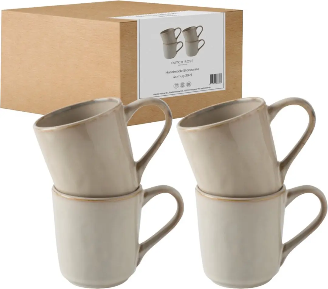 Dutch Rose Organic Bekers Giftset 4 Stuks - 390ml - Creme